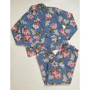 PINE CONE HILL Fine Linens Two Piece Pajama Set Sleep Blue Pink Floral Medium